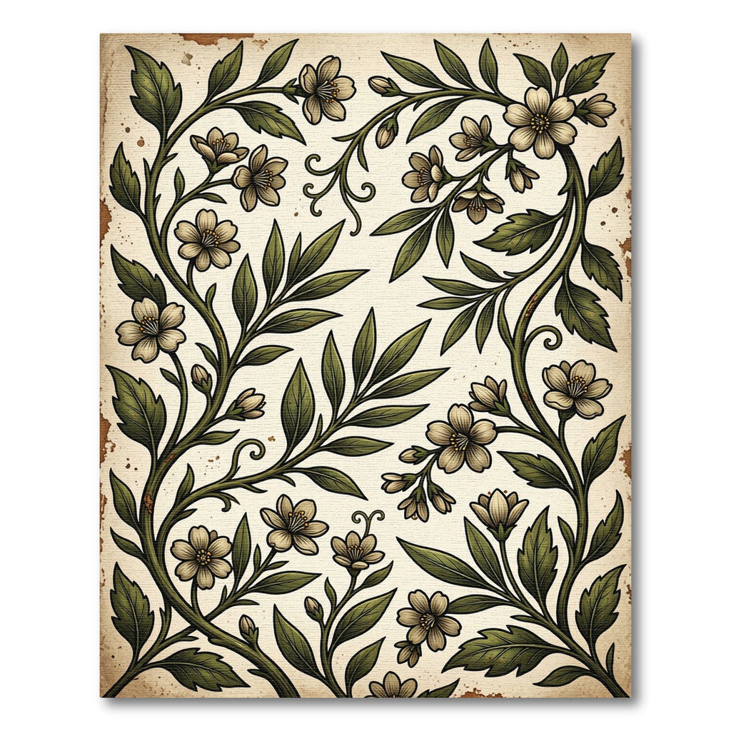 Vintage Botanical Olive Sage Floral Vine Rug