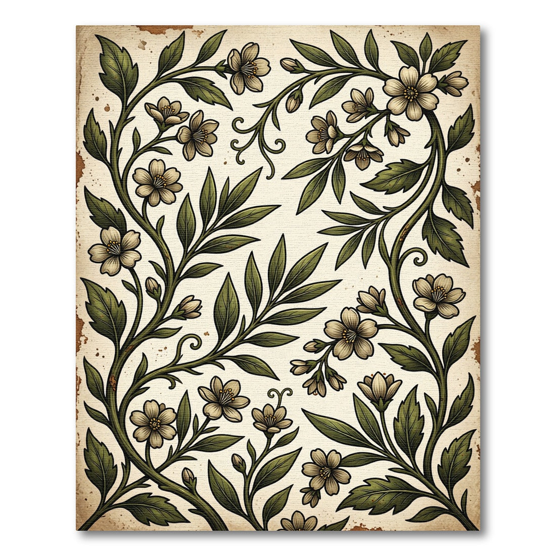 Vintage Botanical Olive Sage Floral Vine Rug