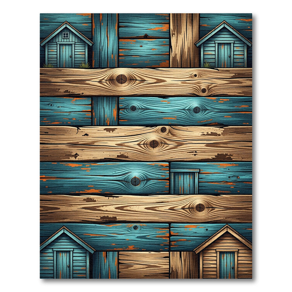 Rustic Blue Wood Plank Cabin Rug