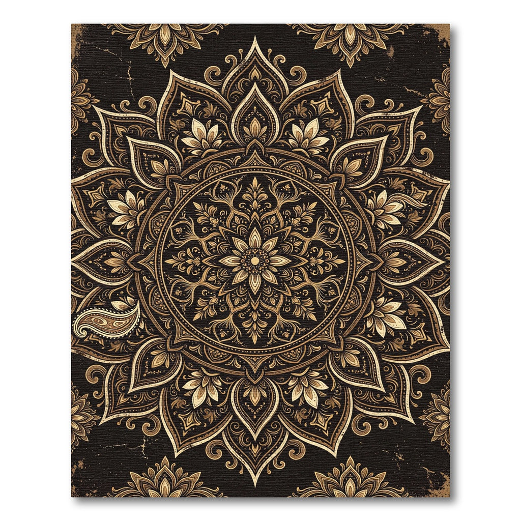 Intricate Golden Mandala Floral Medallion Rug