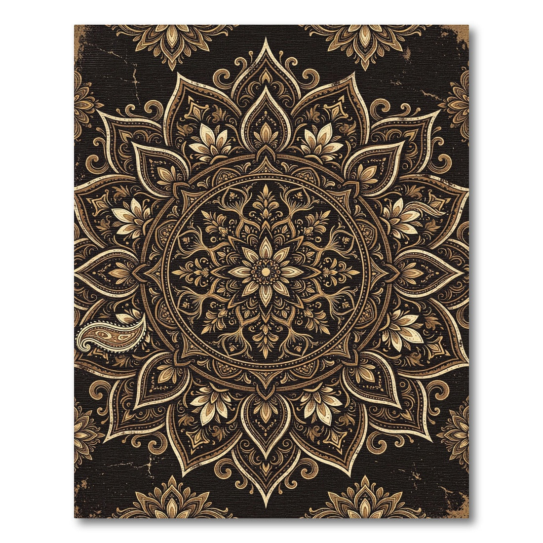 Intricate Golden Mandala Floral Medallion Rug
