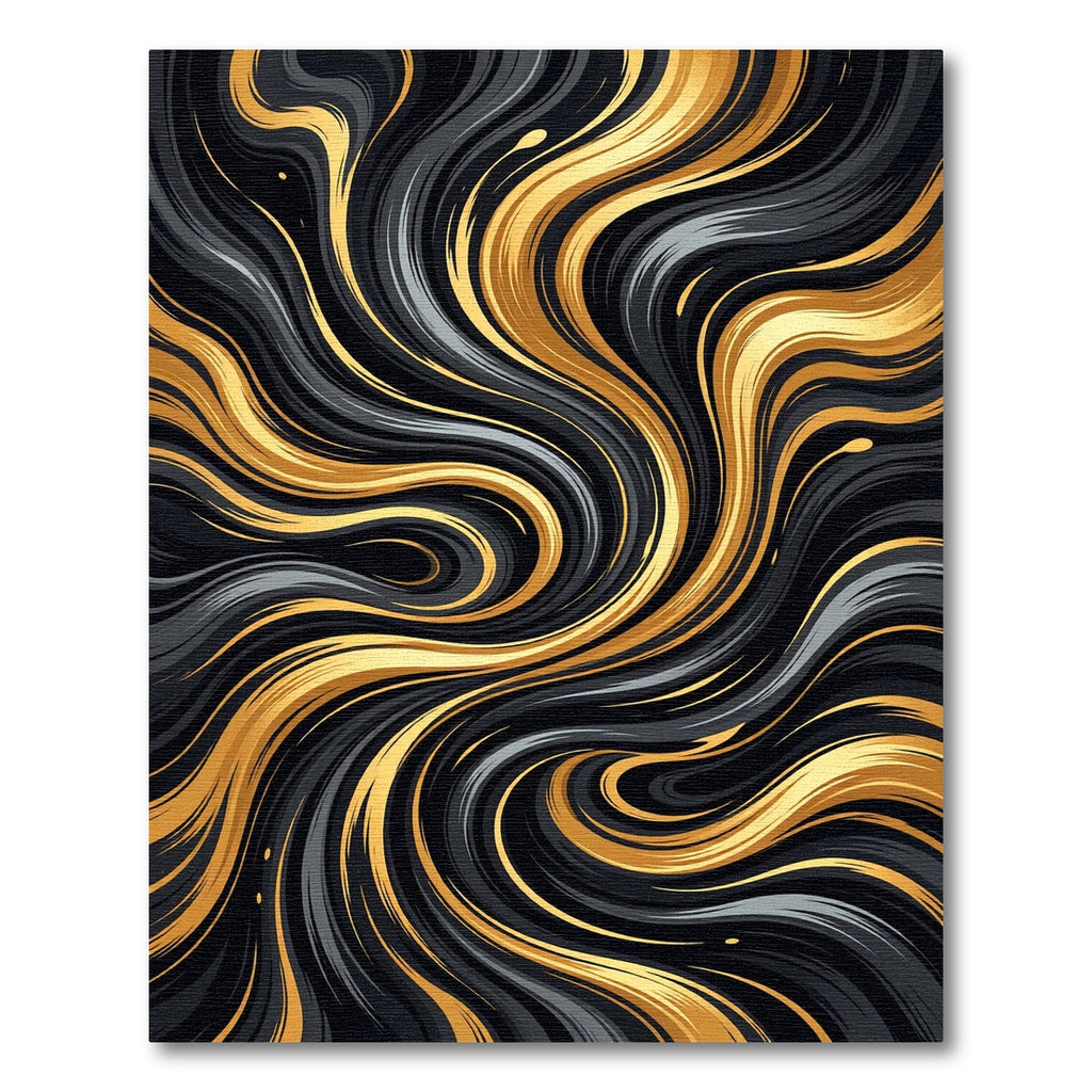 Abstract Liquid Gold and Black Swirl Rug