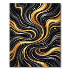 Abstract Liquid Gold and Black Swirl Rug