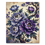Vintage Purple Peony Floral Branch Rug