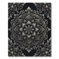 Elegant Charcoal Gold Floral Mandala Rug