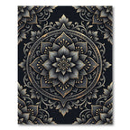 Elegant Charcoal Gold Floral Mandala Rug