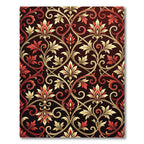 Rich Red Gold Floral Scrollwork Arrangement Rug