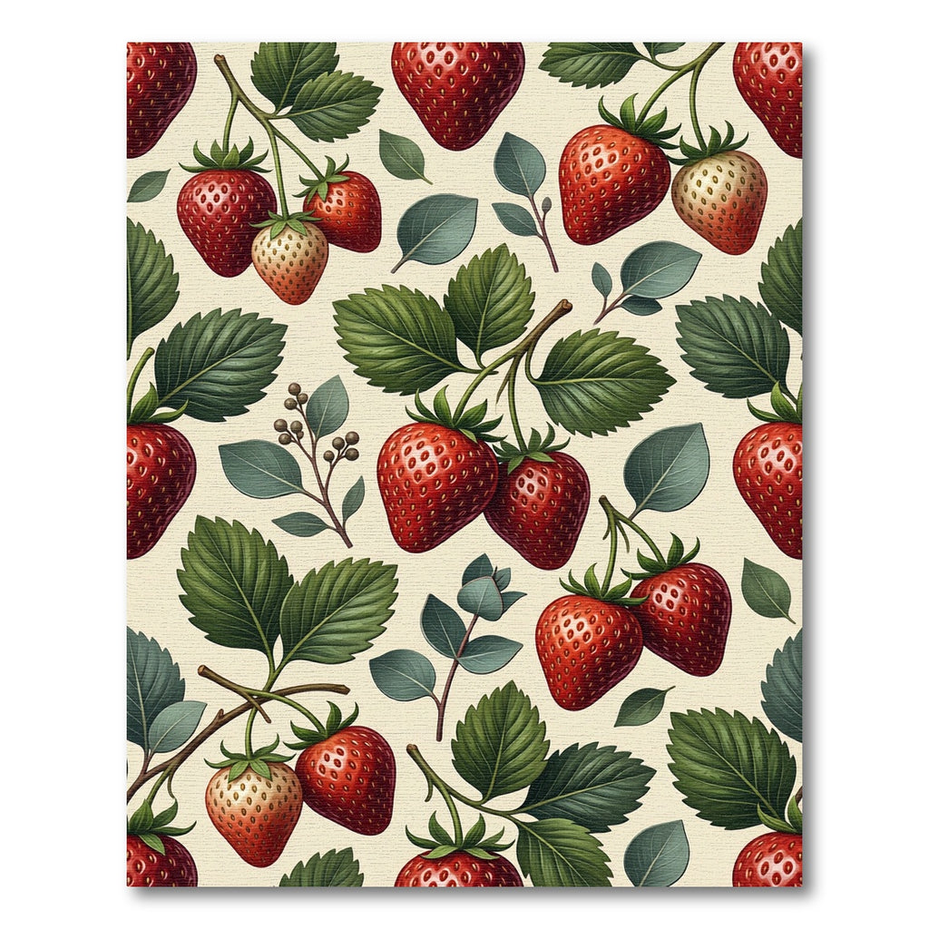 Botanical Strawberry Cream Foliage Illustration Rug