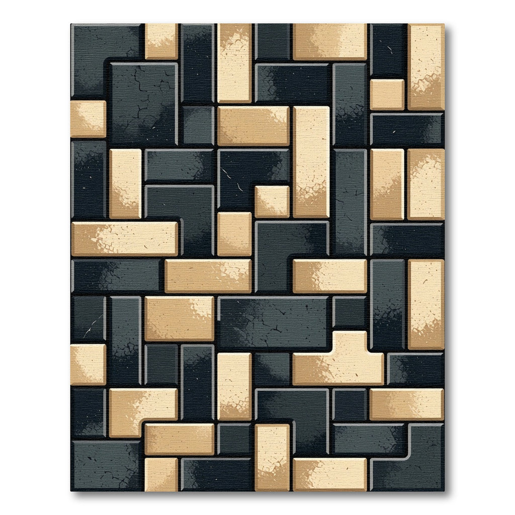Black Tan Interlocking Rectangles Rug