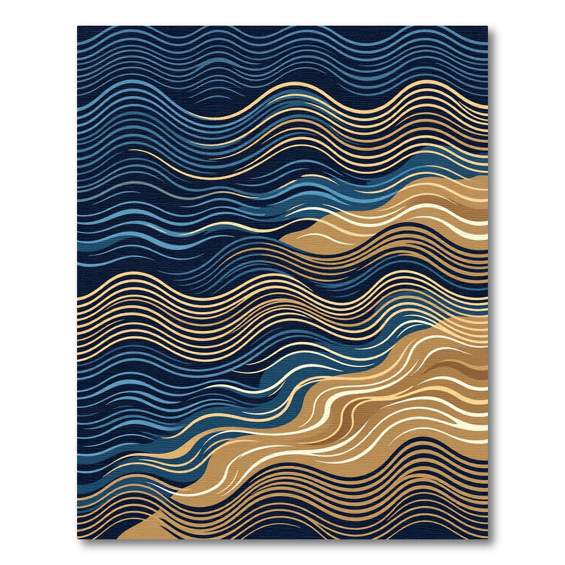Deep Blue Golden Sandy Wave Rug