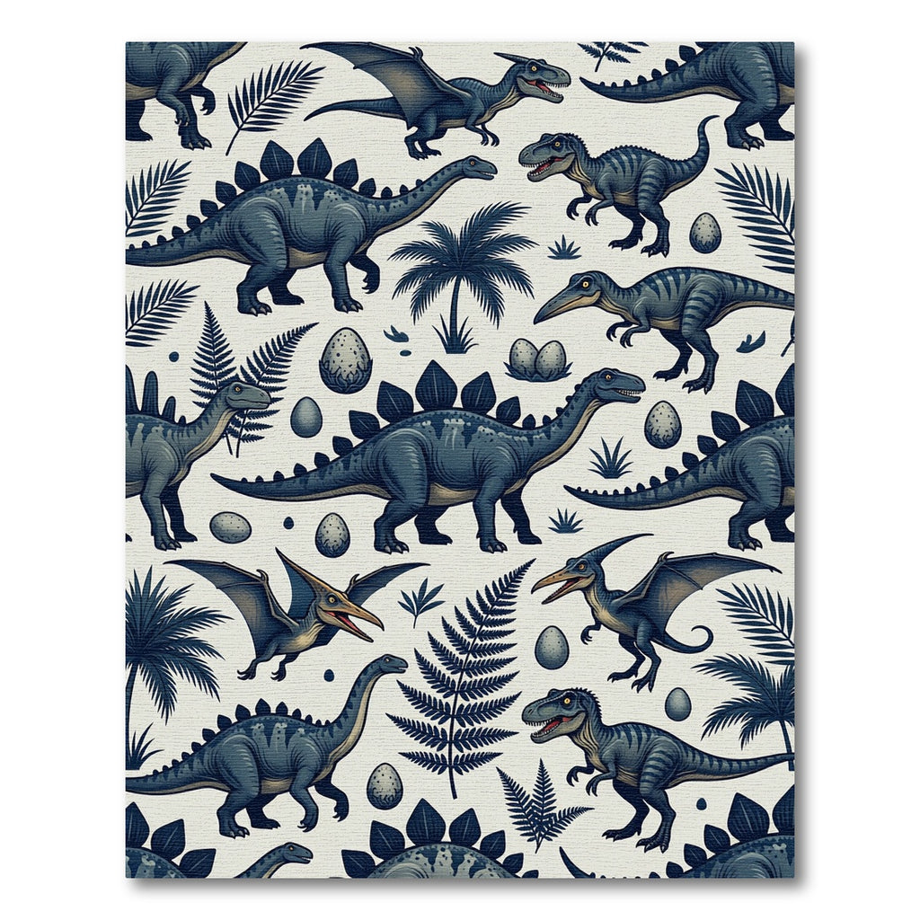 Nordic Slate Blue Dinosaur Forest Rug