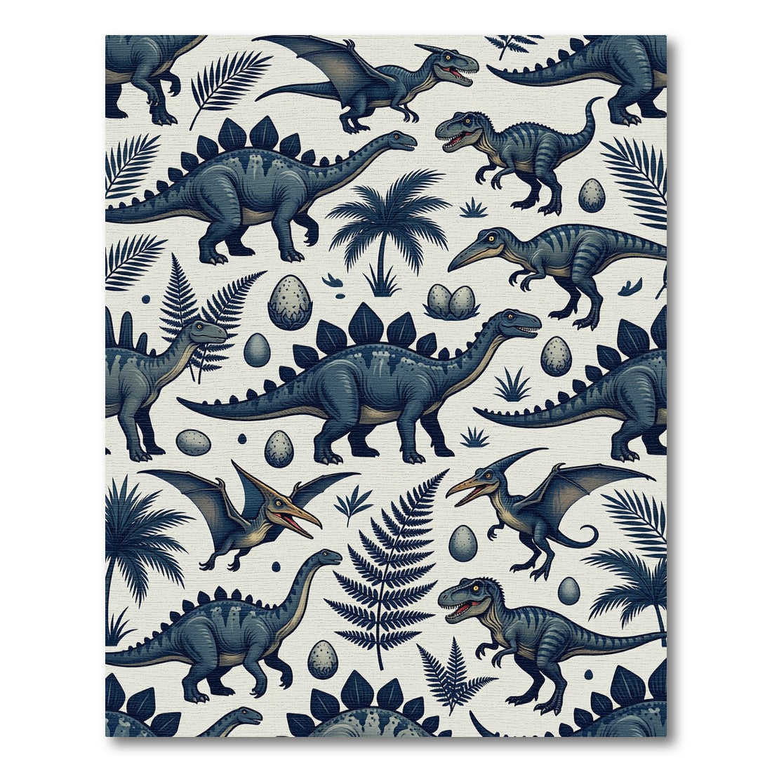 Nordic Slate Blue Dinosaur Forest Rug