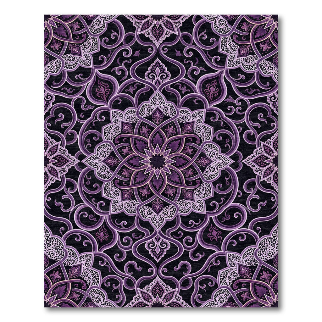 Ornate Deep Purple Swirl Medallion Rug