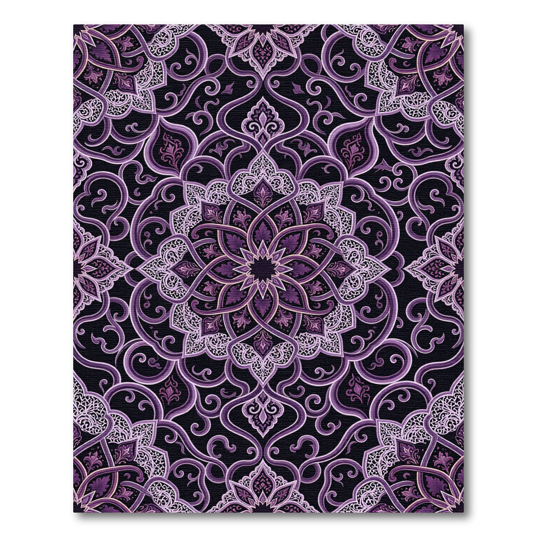 Ornate Deep Purple Swirl Medallion Rug