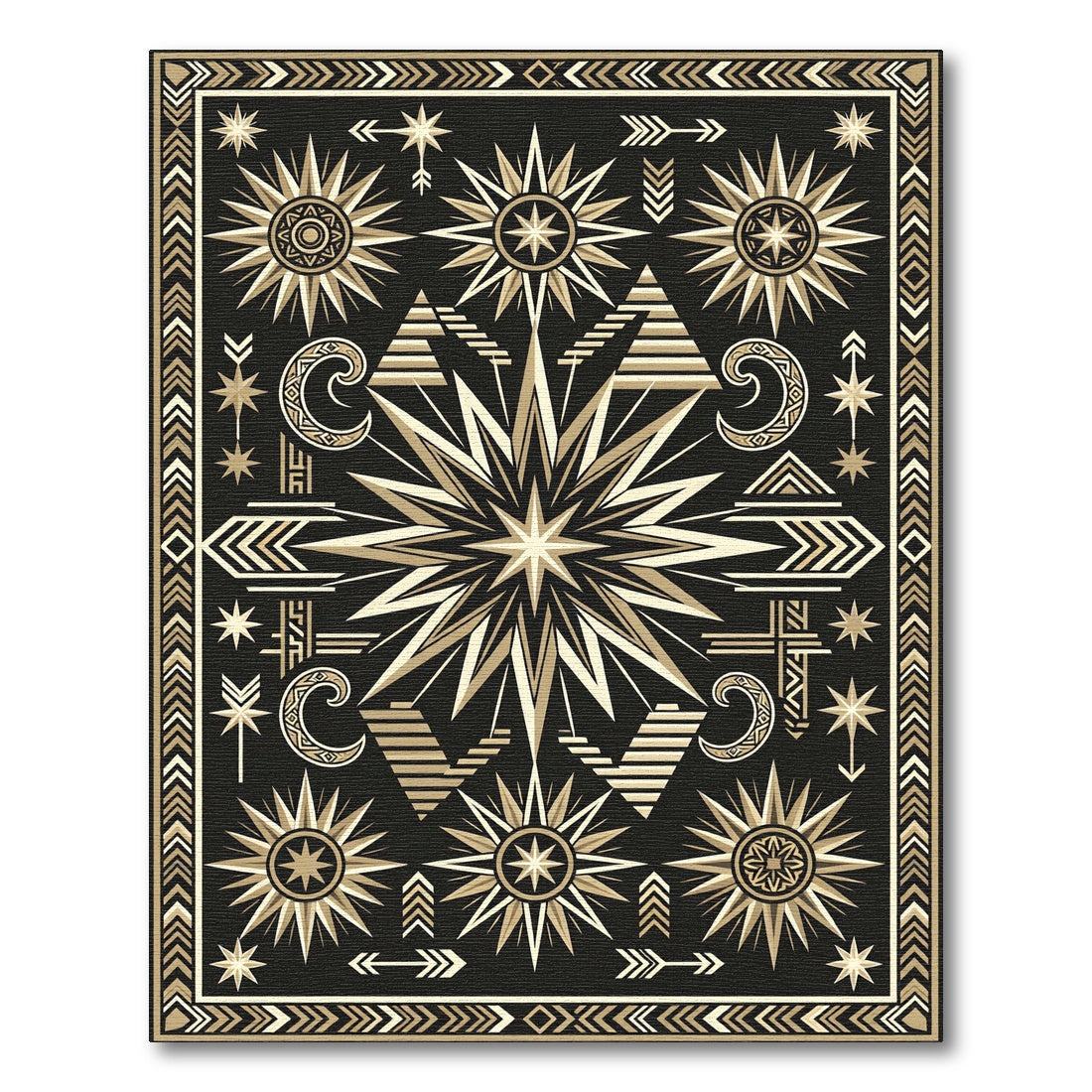 Golden Sun Celestial Tribal Border Rug