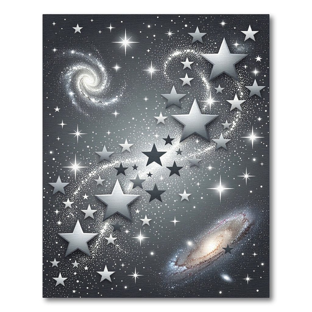 Cosmic Silver Star Spiral Galaxy Rug