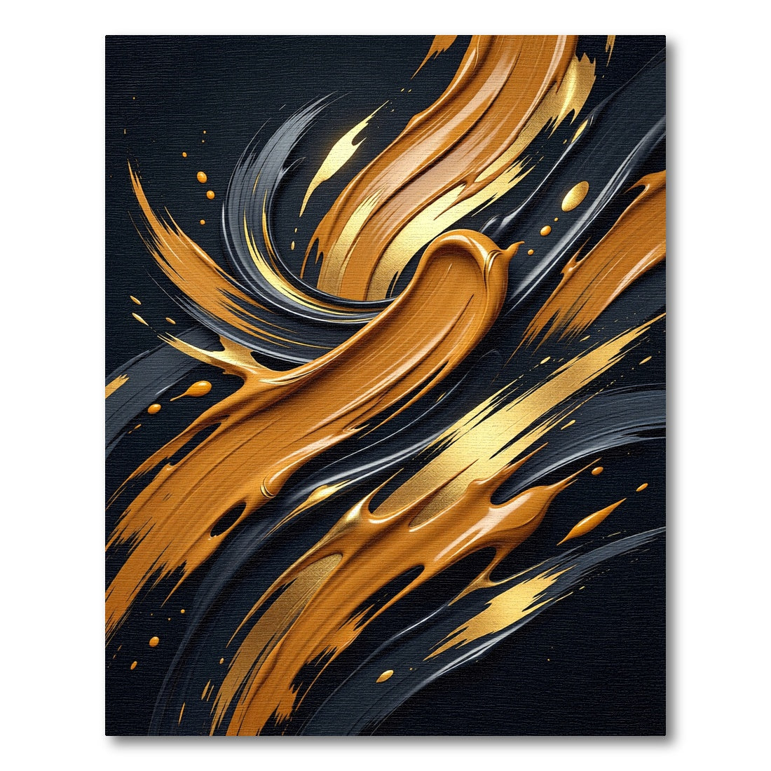 Modern Golden Liquid Abstract Noir Wave Rug