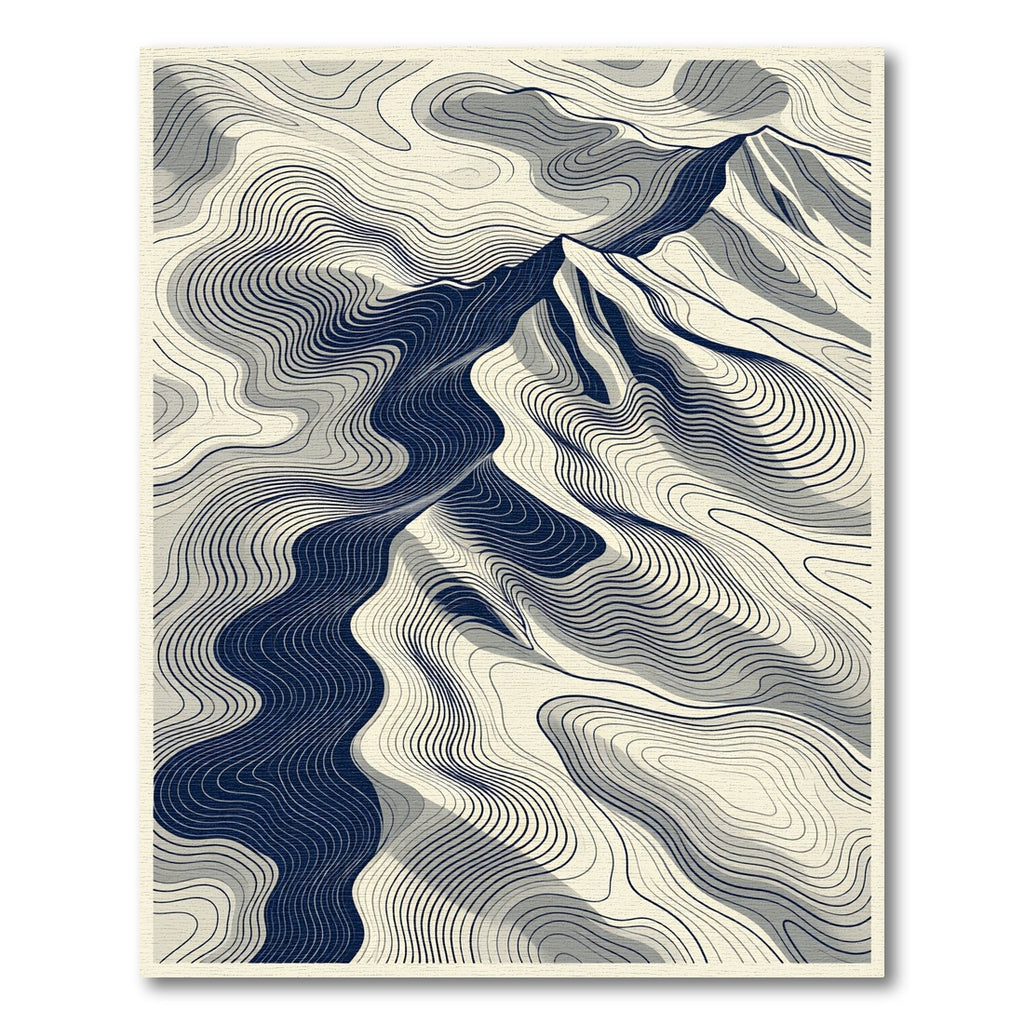 Abstract Obsidian Topographic Mountain Wave Rug