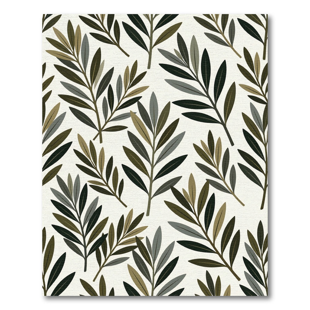 Earthy Green Leafy Branch Pattern Rug