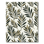 Earthy Green Leafy Branch Pattern Rug