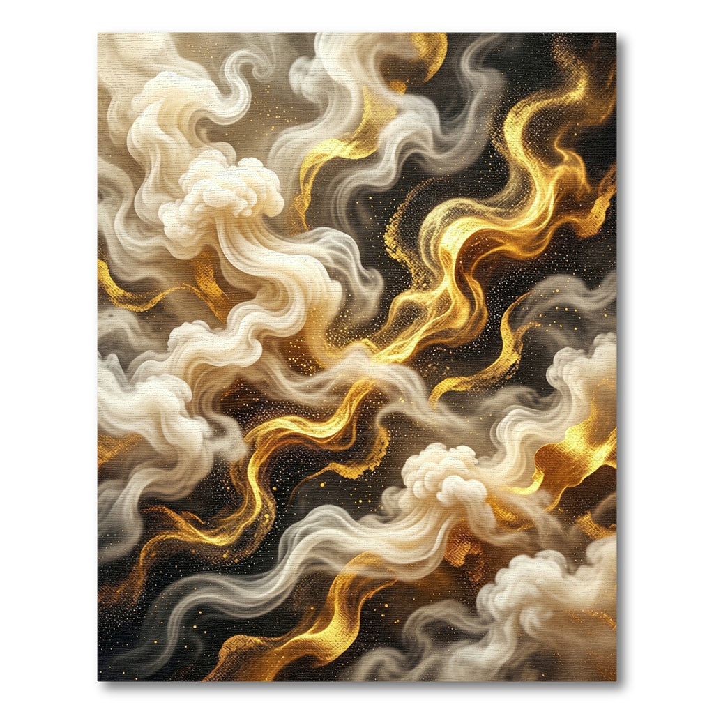 Golden Swirling Smoke Abstract Art Rug