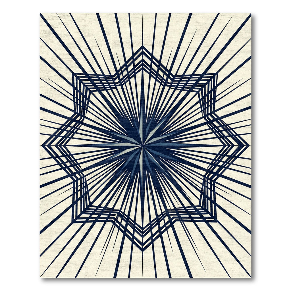 Navy Geometric Starburst Radiant Line Art Rug