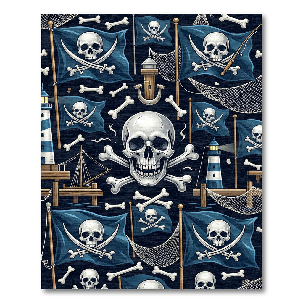 Dark Blue Pirate Skull Nautical Flag Rug