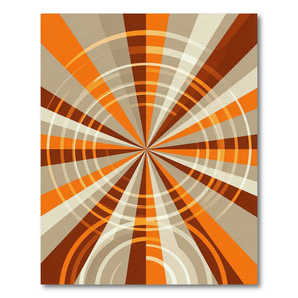 Mid-Century Modern Orange Brown Sunburst Rug