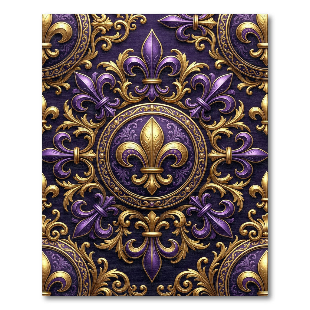 Regal Purple and Gold Fleur-de-Lis Rug
