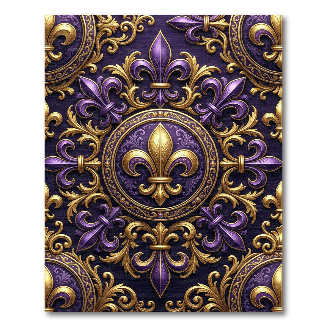 Regal Purple and Gold Fleur-de-Lis Rug