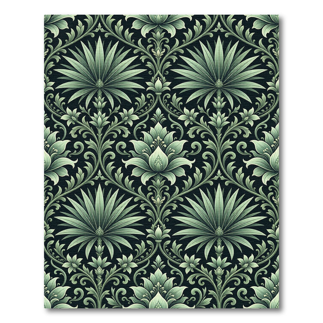 Sage Green Floral Damask Art Nouveau Rug