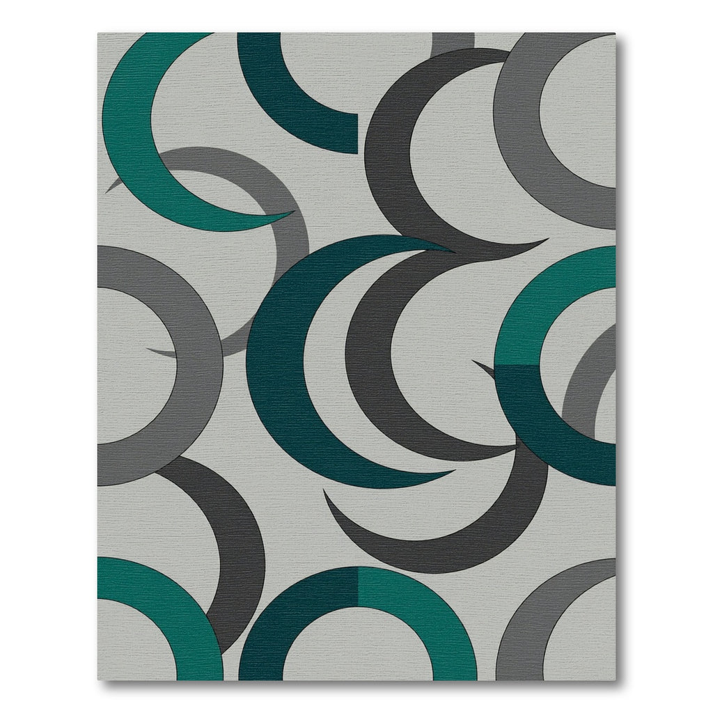 Modern Teal and Charcoal Crescent Arcs Rug