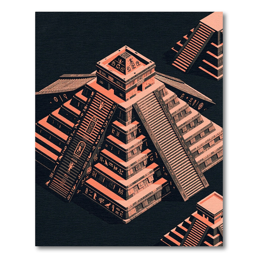 Isometric Golden Aztec Pyramid Geometric Rug