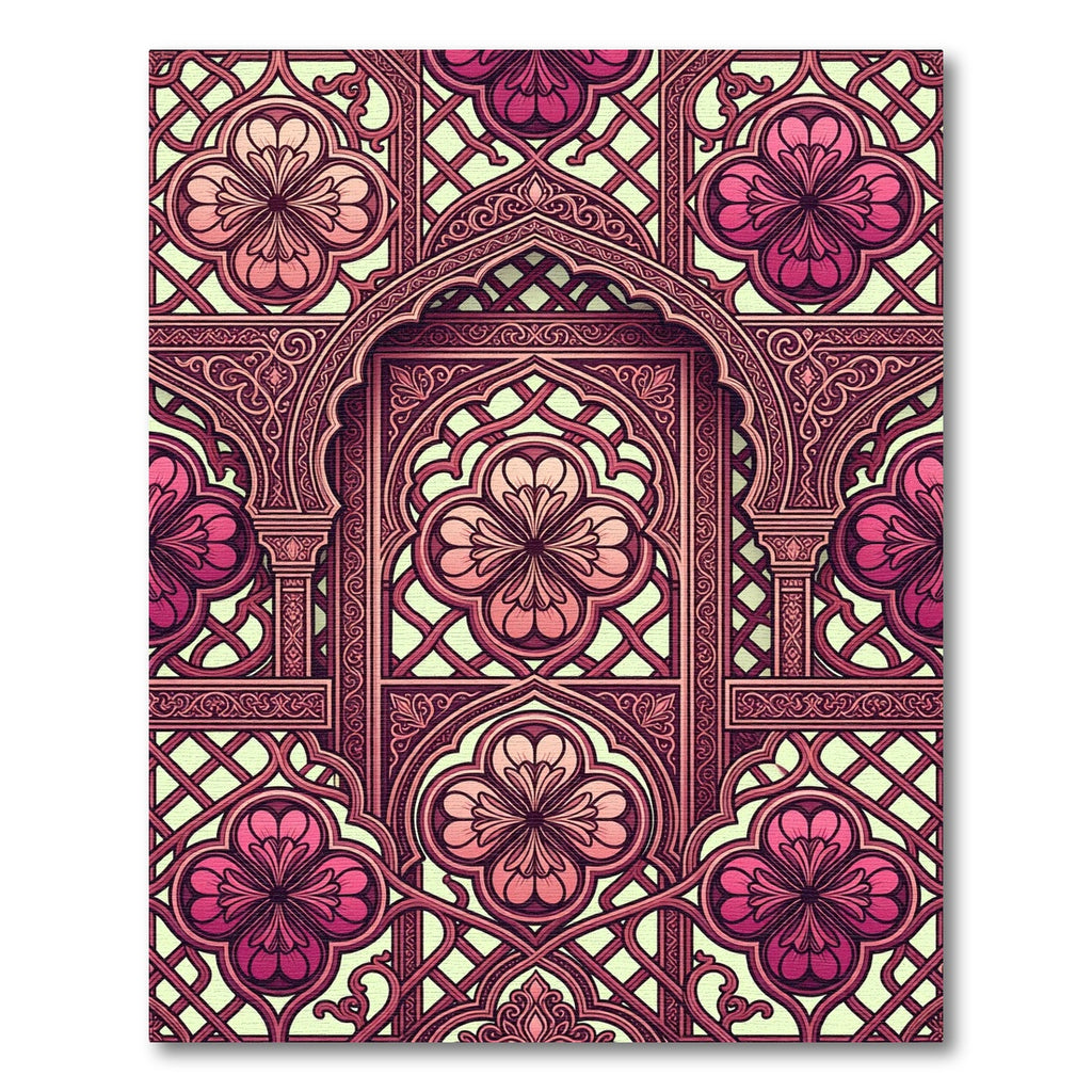 Rich Magenta Quatrefoil Arch Lattice Rug