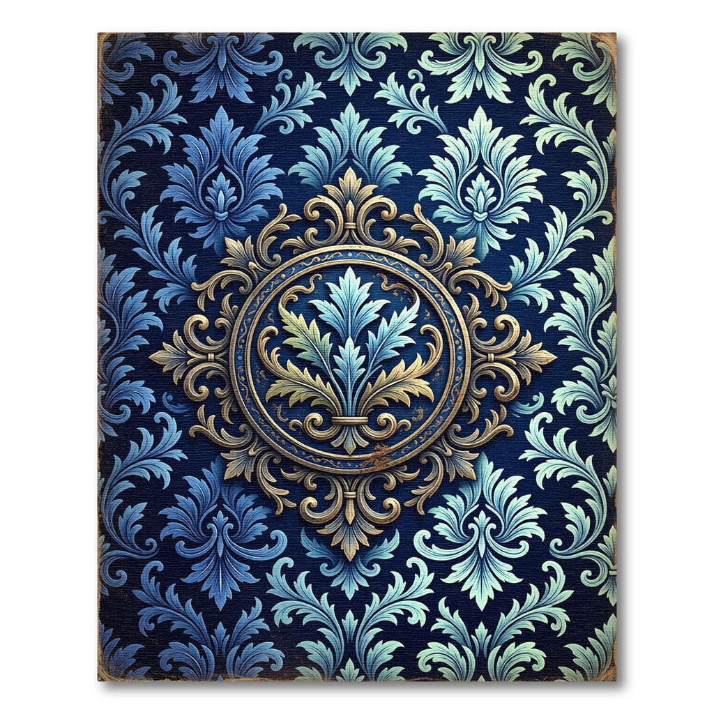 Ornate Blue Golden Acanthus Medallion Rug