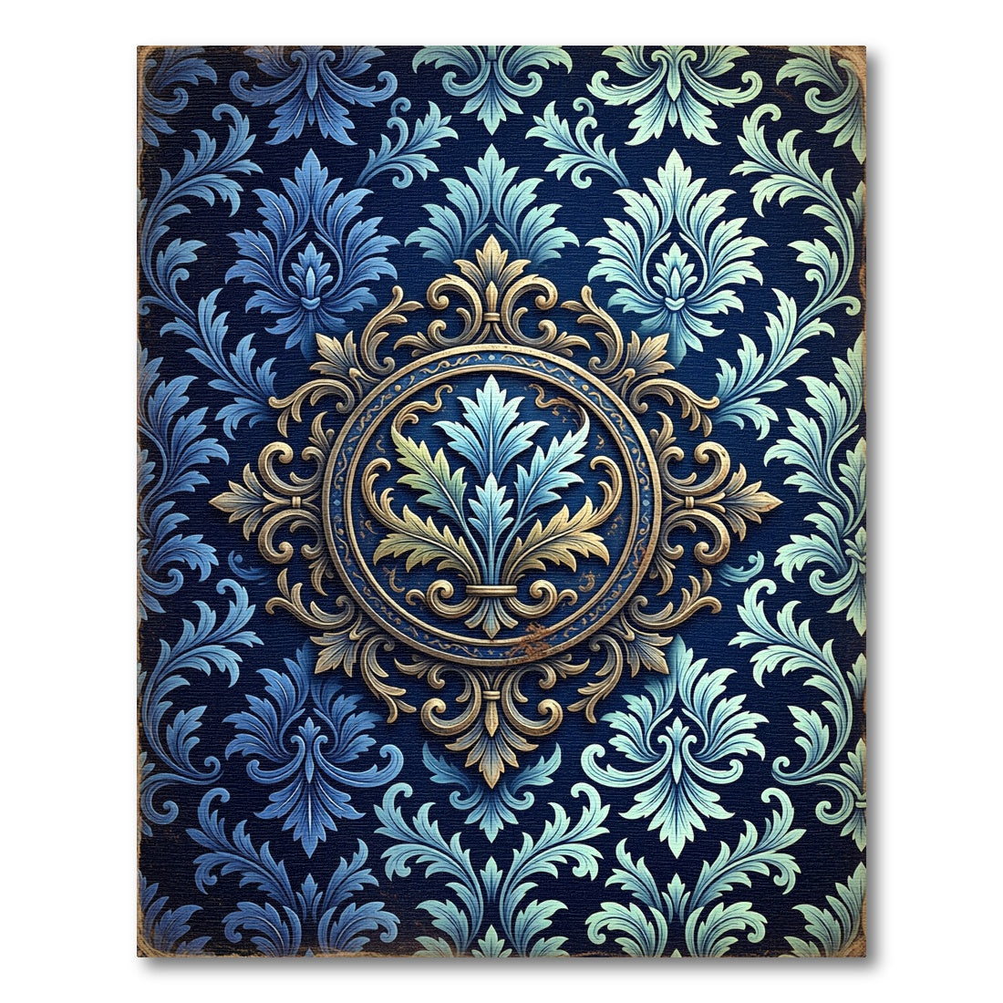 Ornate Blue Golden Acanthus Medallion Rug