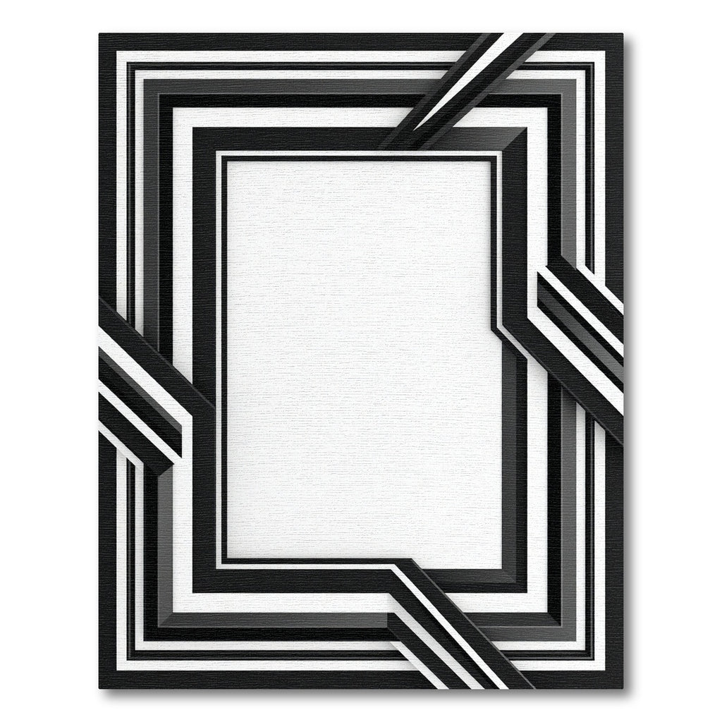 Chic Black White Layered Geometric Rug