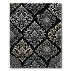 Ornate Gray Gold Accents Damask Rug