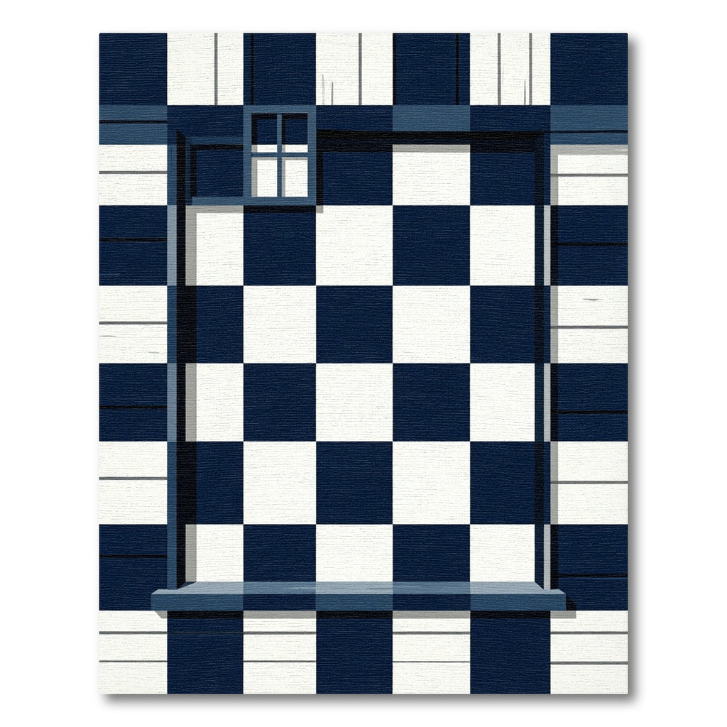 Deep Blue White Checkerboard Border Rug