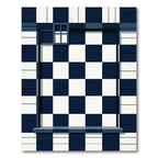 Deep Blue White Checkerboard Border Rug