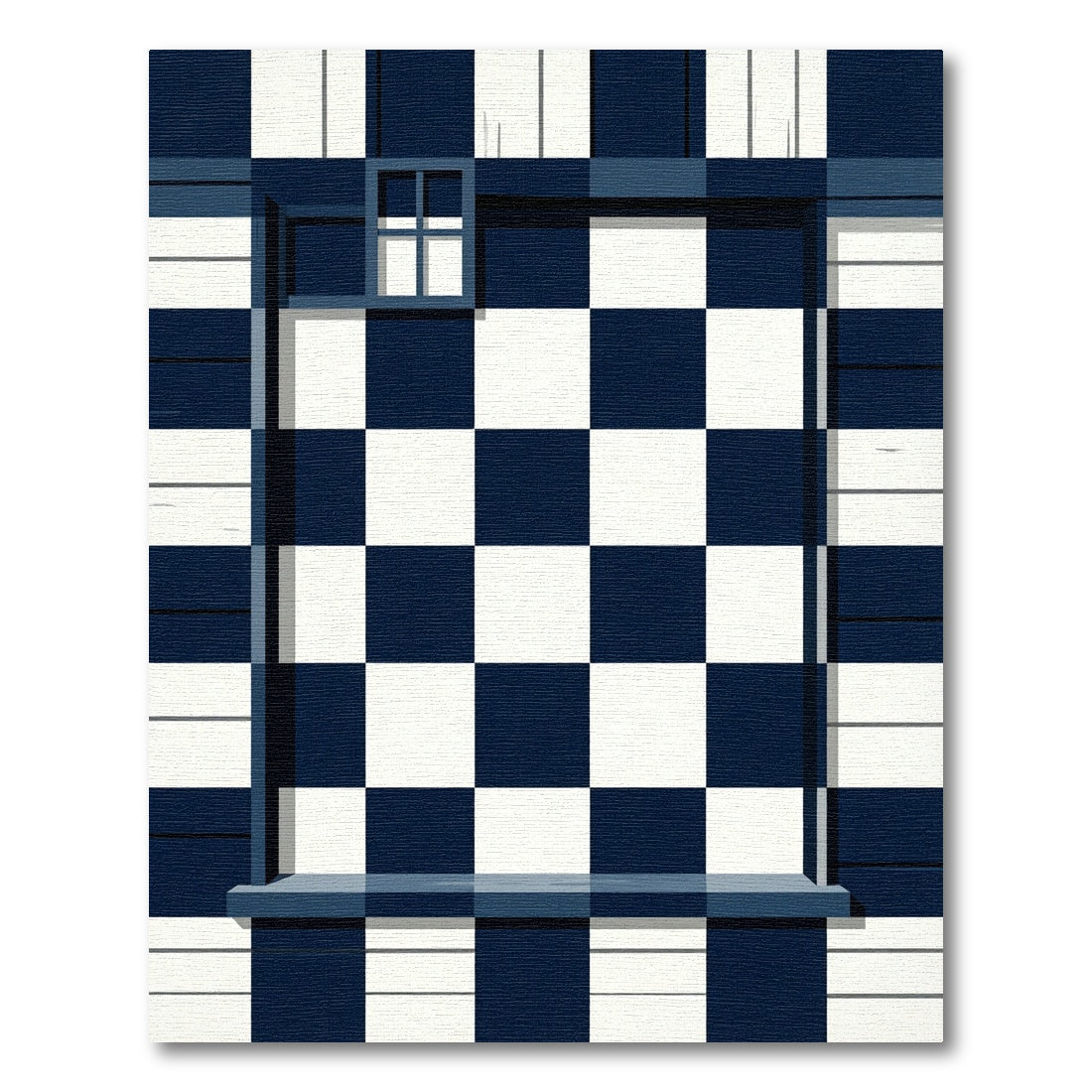 Deep Blue White Checkerboard Border Rug