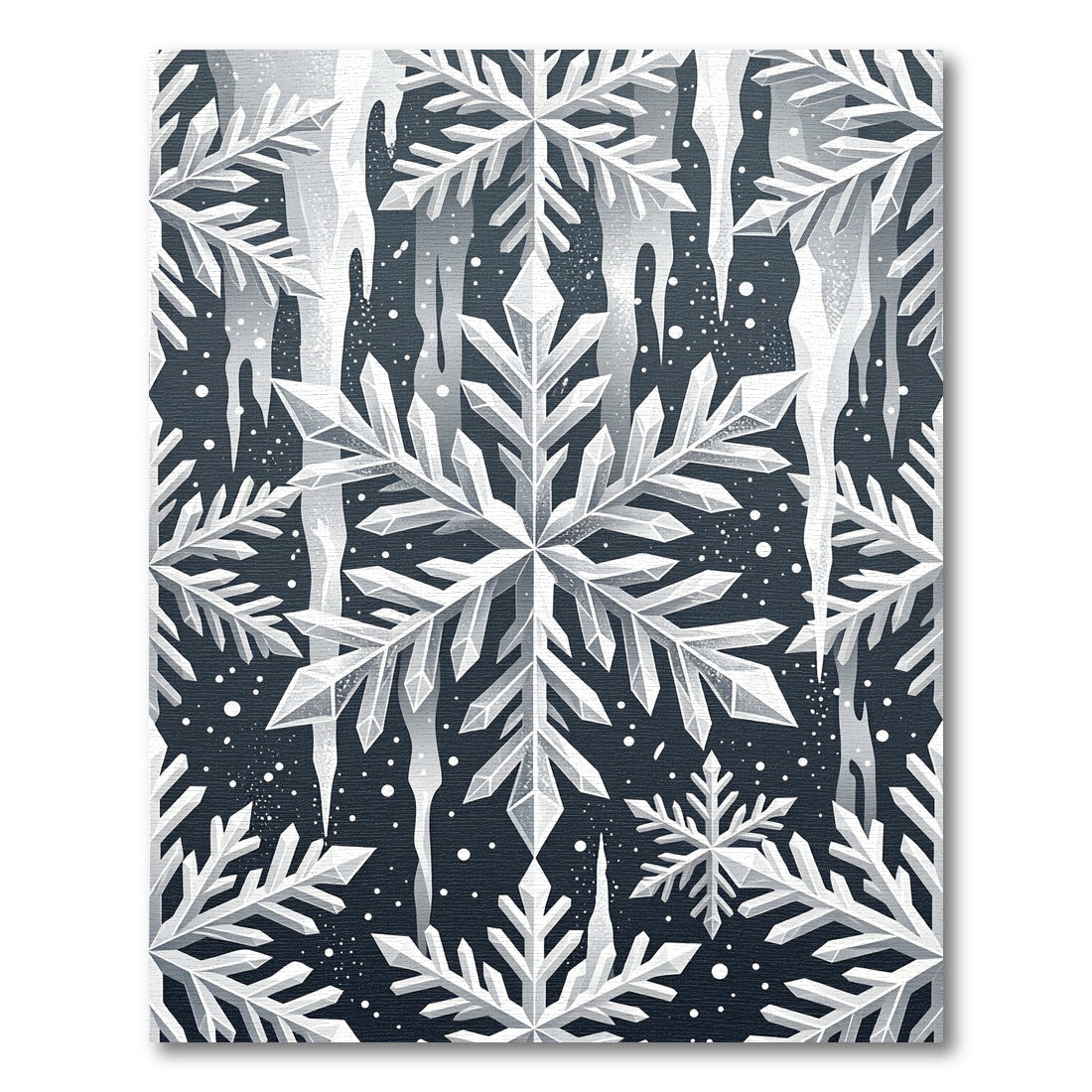 Elegant White Icicle Winter Snowflake Rug