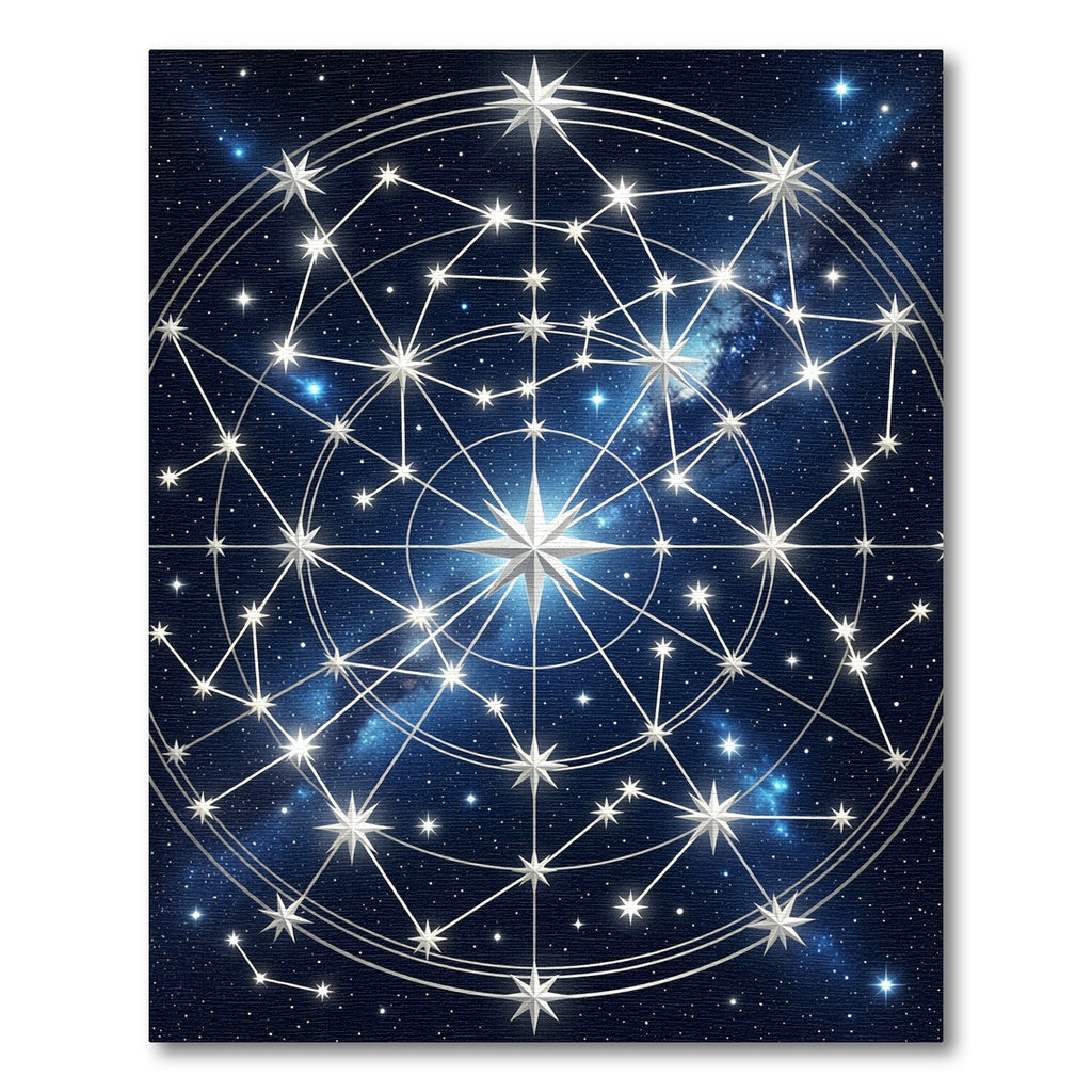 Celestial Silver Geometric Starry Night Rug