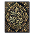 Ornate Gold Floral Black Damask Rug
