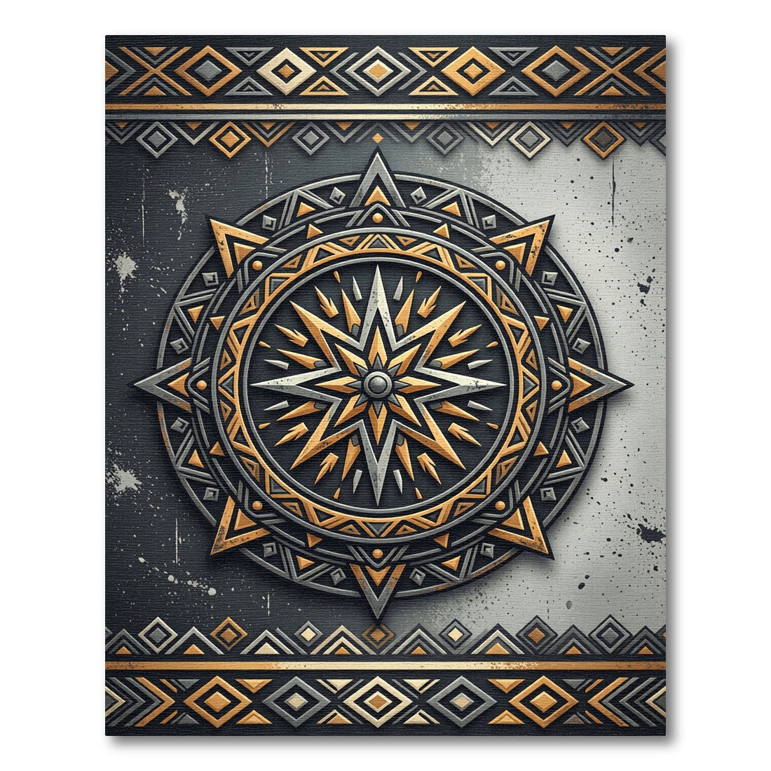 Golden Star Compass Geometric Monochromatic Rug