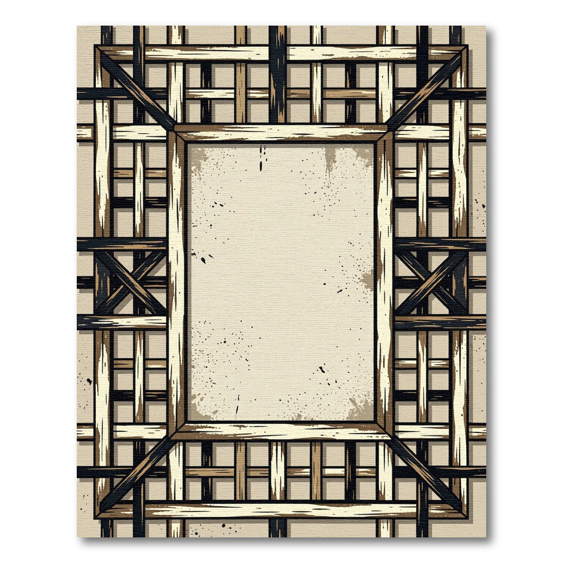 Rustic Wood Lattice Frame Rug
