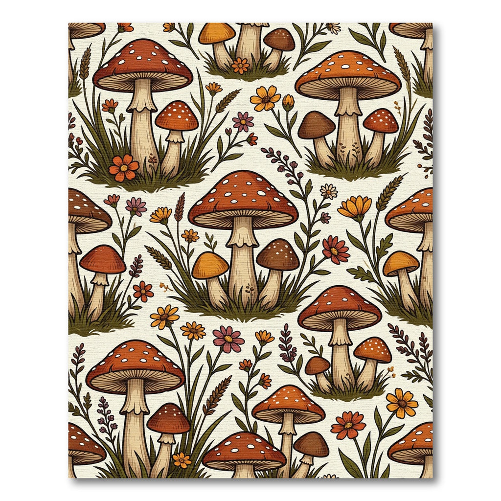Whimsical Forest Mushroom and Wildflower Meadow Rug