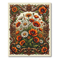 Ornate Poppy and Daisy Meadow Scroll Rug