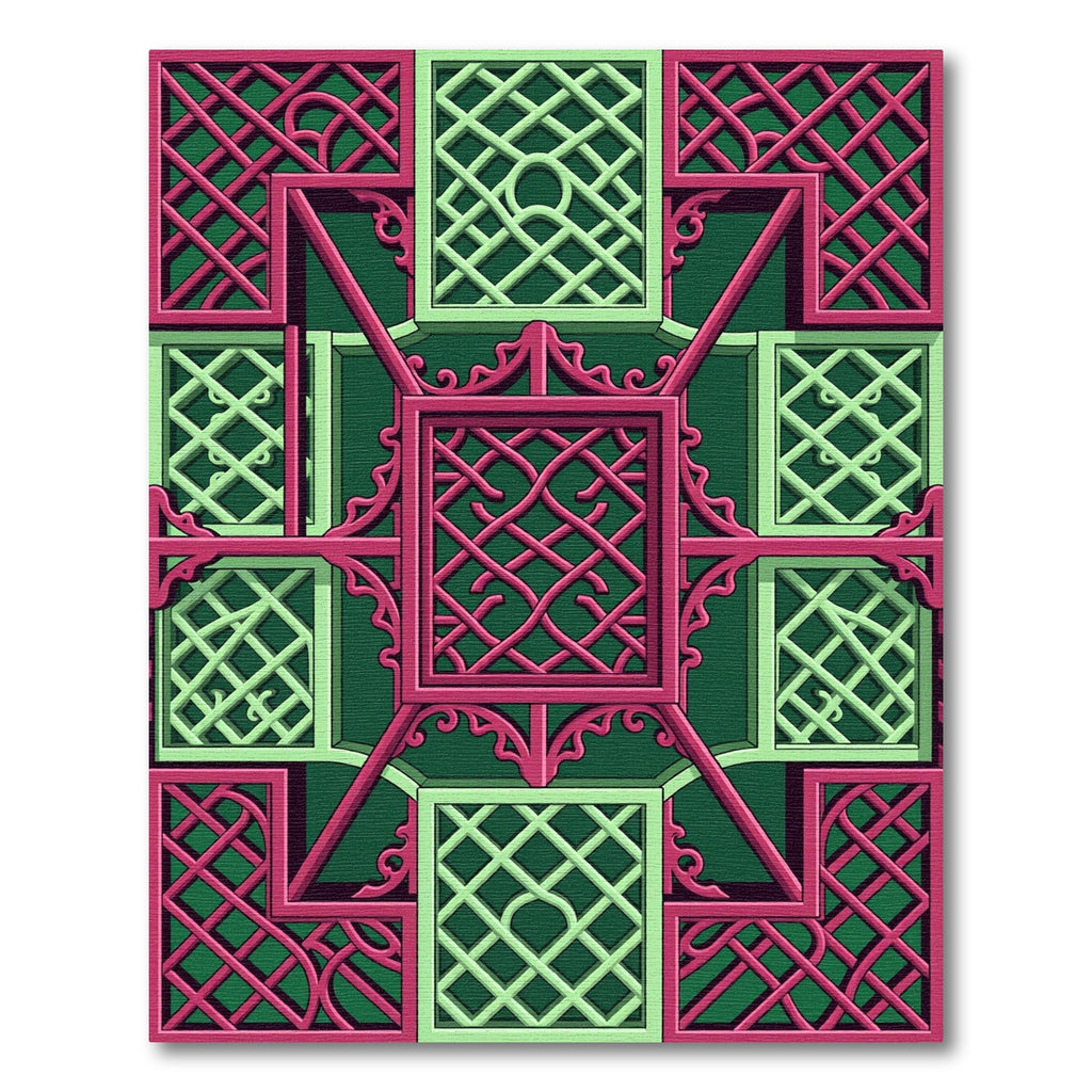 Emerald and Magenta Interlocking Lattice Rug