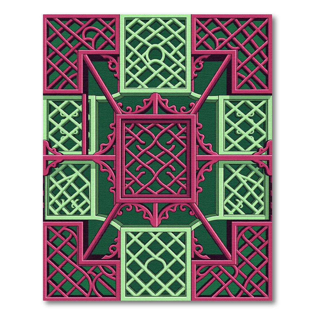 Emerald and Magenta Interlocking Lattice Rug
